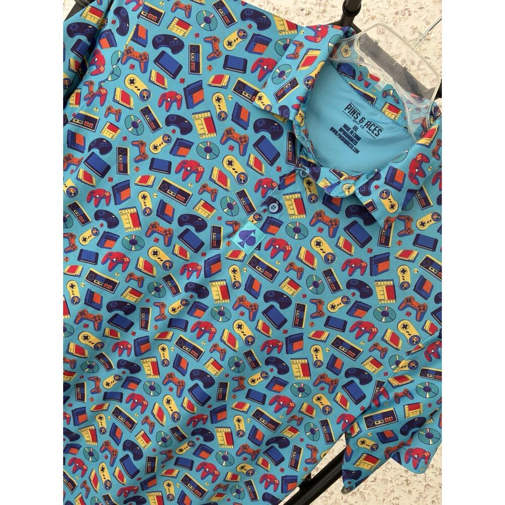 Pins And Aces Gamer Polo Shirt All Over Print Men's Size XXL